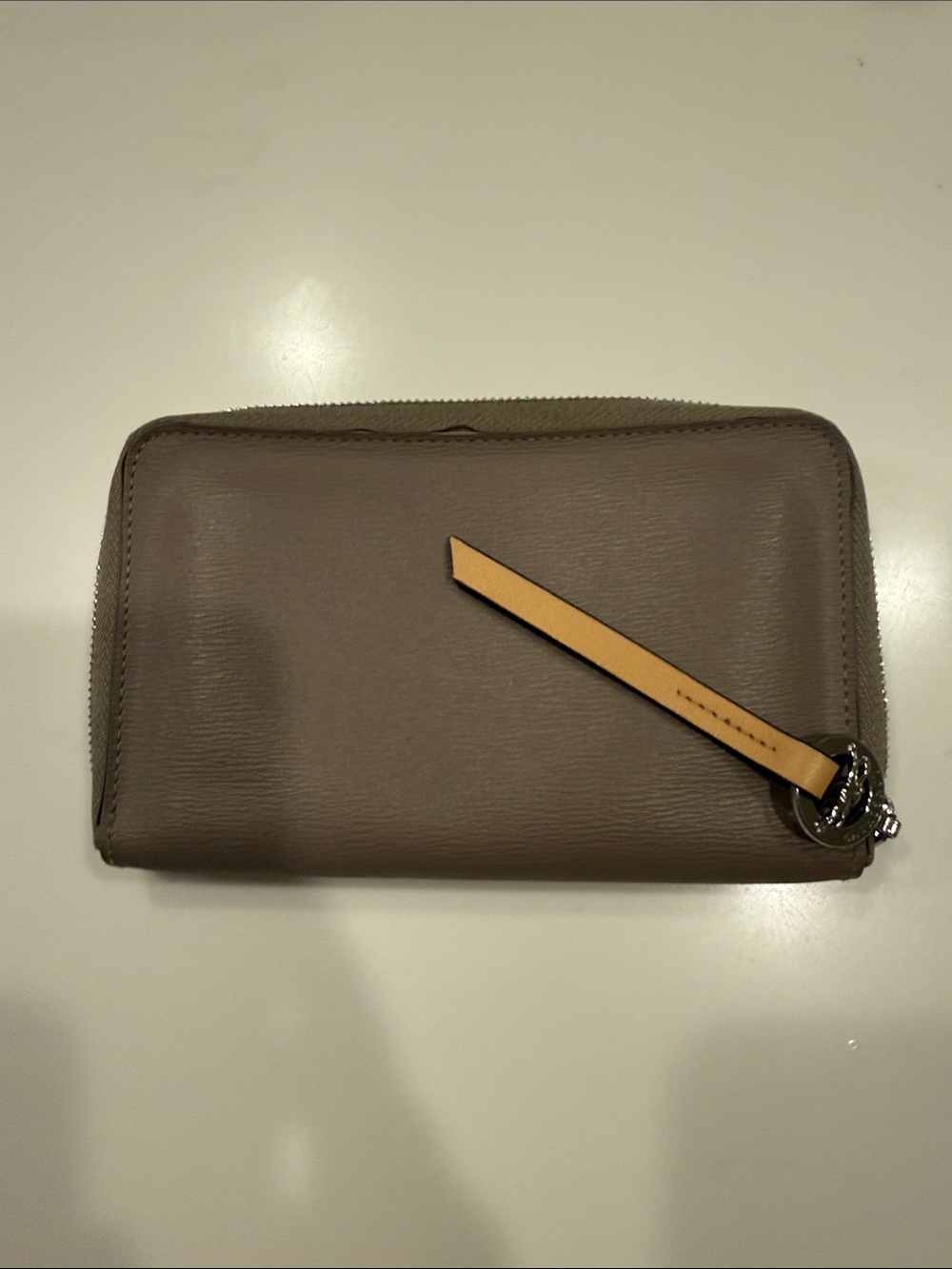 Longchamp Zip Wallet - Taupe with Tan Pull